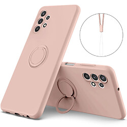 Coque en silicone avec béquille à anneau rotatif à 360°, flexible et écologique avec sangle rose pour votre Samsung Galaxy A32 5G