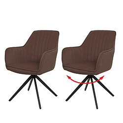 Decoshop26 Lot de 2 chaises de salle à manger pivotant avec accoudoir forme arrondie avec coutures décoratives cadre métal et tissu marron 04_0007372