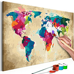 Decoshop26 Tableau à peindre soi-même peinture par numéros motif Carte du monde (colorée) 60x40 cm TPN110032