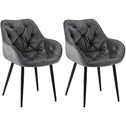 Decoshop26 Lot de 2 chaises de salle à manger design et moderne assise en velours gris foncé et pieds en métal noir 10_0001658