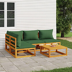 vidaXL Salon de jardin 5 pcs avec coussins vert bois massif