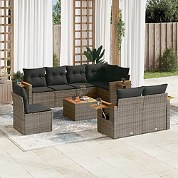 Maison Chic Salon de jardin 9 pcs avec coussins | Ensemble de Table et chaises | Mobilier d'Extérieur gris résine tressée -GKD25137