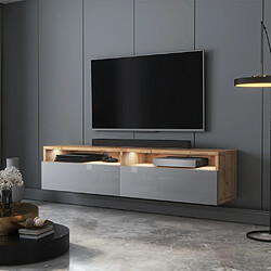 Selsey Meuble TV - REDNAW - 140 cm - chêne wotan / gris brillant - avec LED 