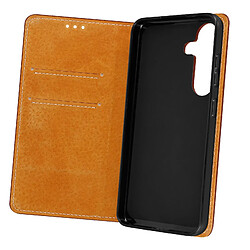 Avizar Housse Portefeuille pour Samsung Galaxy S24 Cuir Véritable Marron