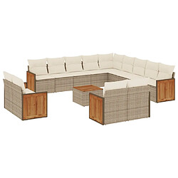 Maison Chic Salon de jardin avec coussins 14 pcs | Ensemble de Table et chaises | Mobilier d'Extérieur beige résine tressée -GKD91309