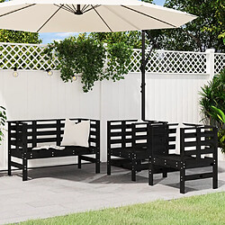 vidaXL Salon de jardin 3 pcs noir bois massif de pin