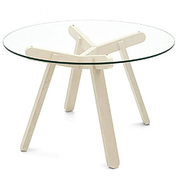 Inside 75 Table repas 5 couverts PEENO 120 cm pieds bois plateau rond verre trempé