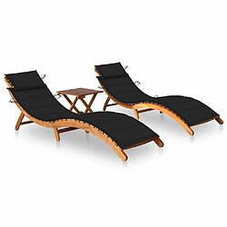 Maison Chic Lot de 2 Chaises longues avec table et coussins | Bain de soleil Relax | Transat Acacia solide -GKD56657