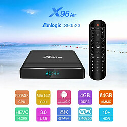 X96 4K Smart Tv Set Up Box Air Android 9.0 Réseau Hd Amlogic S905X3 Black_4Gb 32Gb Avec Clavier I8