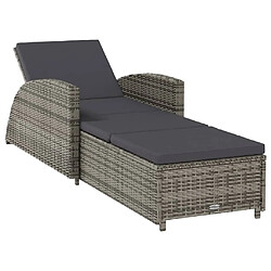 vidaXL Chaise longue avec coussin gris foncé Résine tressée Gris