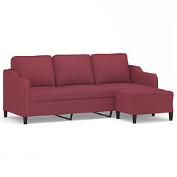 vidaXL Canapé à 3 places avec repose-pieds Rouge bordeaux 180 cm Tissu