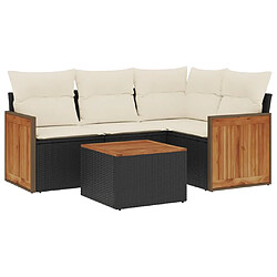 Maison Chic Ensemble de 5 Tables et chaises d'extérieur avec coussins,Salon de jardin noir résine tressée -GKD789655