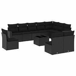 Maison Chic Salon de jardin 11 pcs avec coussins | Ensemble de Table et chaises | Mobilier d'Extérieur noir résine tressée -GKD16765