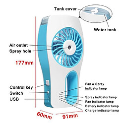 2en1 Ventilateur Humidificateur Rechargeable Portable Pulvérisation Brumisateur Voyage Été Plage Bureau BLEU