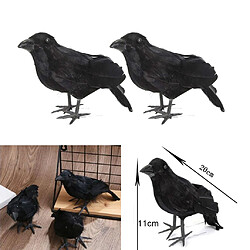 Vivid Crow Bird Statue Halloween Réaliste Black Feathered Crows Decor 2Pcs