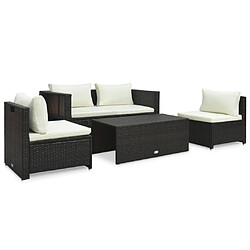 Maison Chic Salon de jardin 6 pcs + coussins - Mobilier/Meubles de jardin - Table et chaises d'extérieur Résine tressée Marron -MN23097