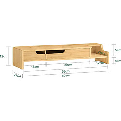 Avis SoBuy Réhausseur d'écran Support de moniteur écran ergonomique Support pour écran d'ordinateur universal, ordinateur portable ou écran TV, 2 tiroirs, 60x22x12cm, BBF12-N