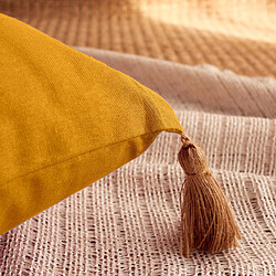 Toilinux Coussin rectangulaire Panama avec 4 pompons en jute - 70 cm x 50 cm - Jaune moutarde