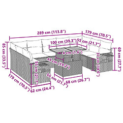 vidaXL Salon de jardin avec coussins 10 pcs beige résine tressée pas cher