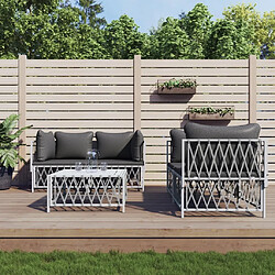 Maison Chic Salon de jardin 5 pcs avec coussins - Table et chaises d'extérieur - Mobilier/Meubles de jardin Moderne blanc acier -MN92074