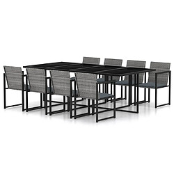 Maison Chic Mobilier à dîner 9 pcs de jardin avec coussins - Ensemble table et chaises d'extérieur - Salon/Mobilier de jardin classique Résine tressée Gris -MN76849