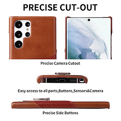 Coque en TPU + cuir véritable FIERRE SHANN avec béquille en anneau et porte-carte marron pour votre Samsung Galaxy S22 Ultra 5G