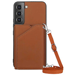 Coque en TPU + PU fermoir magnétique avec béquille, porte-cartes et bandoulière marron pour votre Samsung Galaxy S22 5G