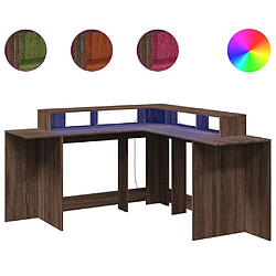 Helloshop26 Bureau table poste de travail meuble d'ordinateur informatique étude et lumières LED chêne bois d'ingénierie brun 02_0023796