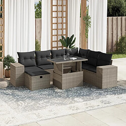 vidaXL Salon de jardin 8 pcs avec coussins gris clair résine tressée