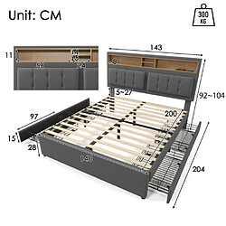 ComfortXL Lit Double Avec 4 Tiroirs Et Prise USB-c, Lit Rembourré 140x200cm pas cher