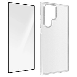 Avizar Coque Samsung Galaxy S22 Ultra Silicone Souple Film Verre Trempé 9H Transparent