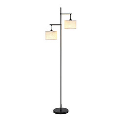 NETTLIFE Lampadaire Salon Moderne - Noir E27 Vintage 2 Flammes Lampe de Lit Blanc Tissu Design Lampadaire de lecture 25W avec interrupteur à pied