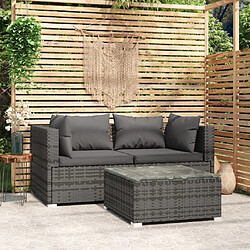 vidaXL Salon de jardin 3 pcs avec coussins Gris Résine tressée