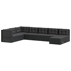 vidaXL Salon de jardin 8 pcs avec coussins noir résine tressée