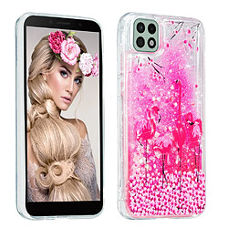 Coque en TPU anti-rayures, motif sables mouvants à paillettes Oiseau rose pour votre Samsung Galaxy A22 5G (EU Version)