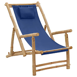 Maison Chic Chaise de terrasse jardin,fateuill d'extérieur Bambou et toile Bleu marine -GKD55237