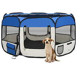 vidaXL Parc pliable pour chien avec sac de transport Bleu 125x125x61cm