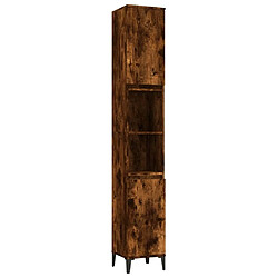 Maison Chic Armoire de bain,Meuble de rangement de salle de bain,Meuble haut chêne fumé 30x30x190 cm bois d'ingénierie -GKD710433