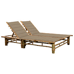 Helloshop26 Transat chaise longue bain de soleil lit de jardin terrasse meuble d'extérieur pour 2 personnes avec coussins bambou 02_0012908