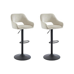 Vente-Unique Lot de 2 tabourets de bar en velours côtelé et métal noir - Hauteur réglable - Crème - ZINEA