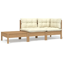 Maison Chic Salon de jardin 3 pcs + coussins - Mobilier/Meubles de jardin - Table et chaises d'extérieur crème bois de pin massif -MN36983