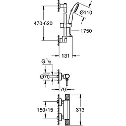 Avis Ensemble de douche avec mitigeur thermostatique, pommeau 3 jets, barre 60cm et flexible - GROHE 34791001 - Economie d'eau - Chromé