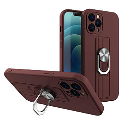 Ozzzo ring coque etui en silicone avec prise pour les doigts et support pour iphone 13 mini marron