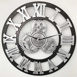 Wewoo Horloge murale Rétro en bois ronde à engrenages chiffre romaindiamètre 40cm Argent