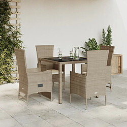 Maison Chic Ensemble à manger d'extérieur 5 pcs avec coussins,Salon de jardin,Mobilier de jardin Beige poly rotin -GKD448807