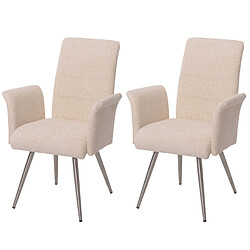 Decoshop26 Lot de 2 chaises de salle à manger avec accoudoirs en acier inoxydable brossé et tissu chenille crème 04_0007311