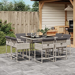 Maison Chic Ensemble à manger d'extérieur 9 pcs avec coussins,Salon de jardin,Mobilier de jardin gris clair rotin -GKD957037