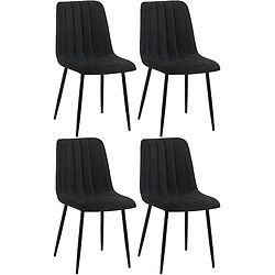 Decoshop26 Set de 4 chaises de salle à manger coutures décoratives verticales en tissu noir et pieds métal noir 10_0001872