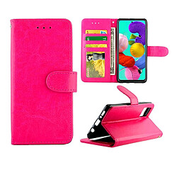 Wewoo Housse Coque Pour Galaxy A51 Crazy Horse Texture de protection en cuir à rabat horizontal avec support et fentes cartes et portefeuille et cadre photo Magenta