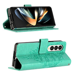 Etui en PU fermeture magnétique, motif papillons et fleurs avec support et sangle pour votre Samsung Galaxy Z Fold4 5G - vert